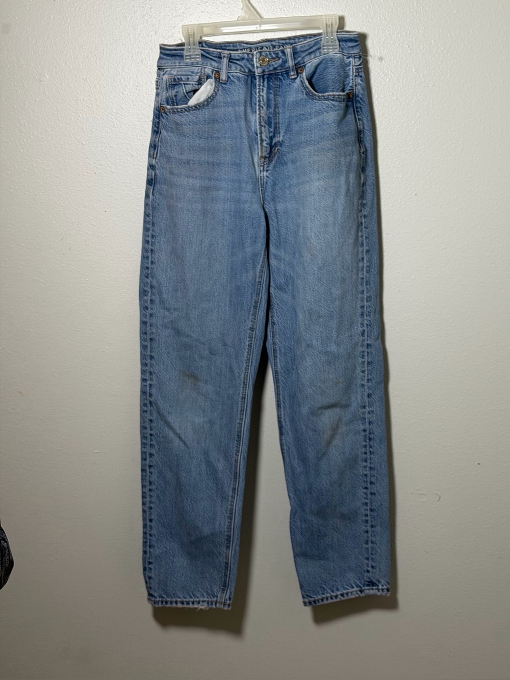 American Eagle Women Light Blue Stretch Denim Mom Straight-Leg Jeans size 2